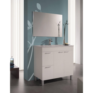 Mobile sottolavabo Lakewood, Mobiletto per bagno, Armadio a 2 ante e due cassetti con specchio, lavabo non incluso, cm 80x45h80, Bianco lucido