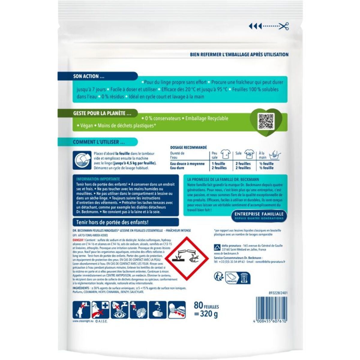 Lessive DR BECKMANN Feuilles Magiques - L'Essentielle x80 lavages (60+20)