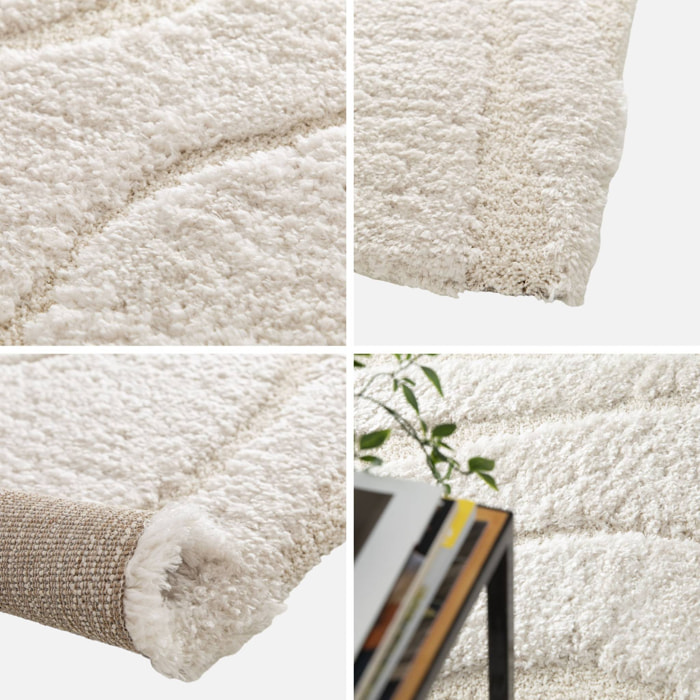 Tapis intérieur shaggy motif avec relief crème Amy 160x230cm