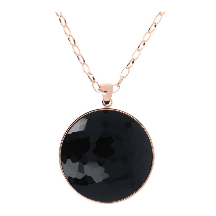 Collana Lunga con Maxi Pendente in Pietra Naturale Sfaccettata Onice Nero