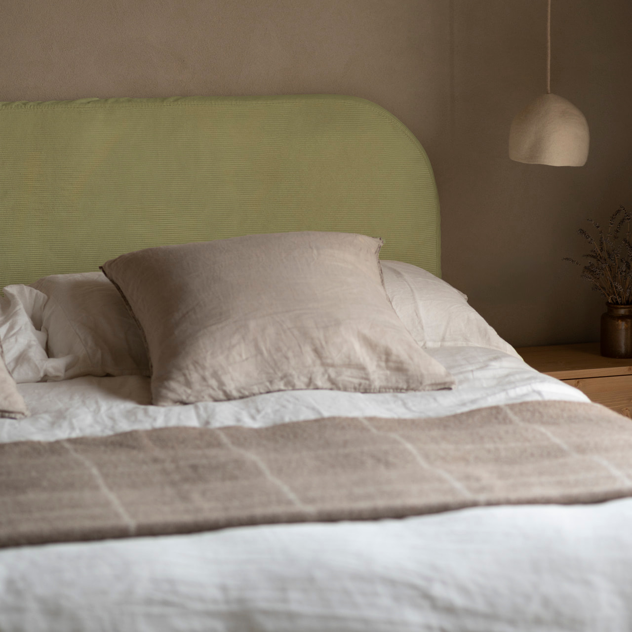 Tête de lit déhoussable en velours côtelé vert citron en différentes tailles