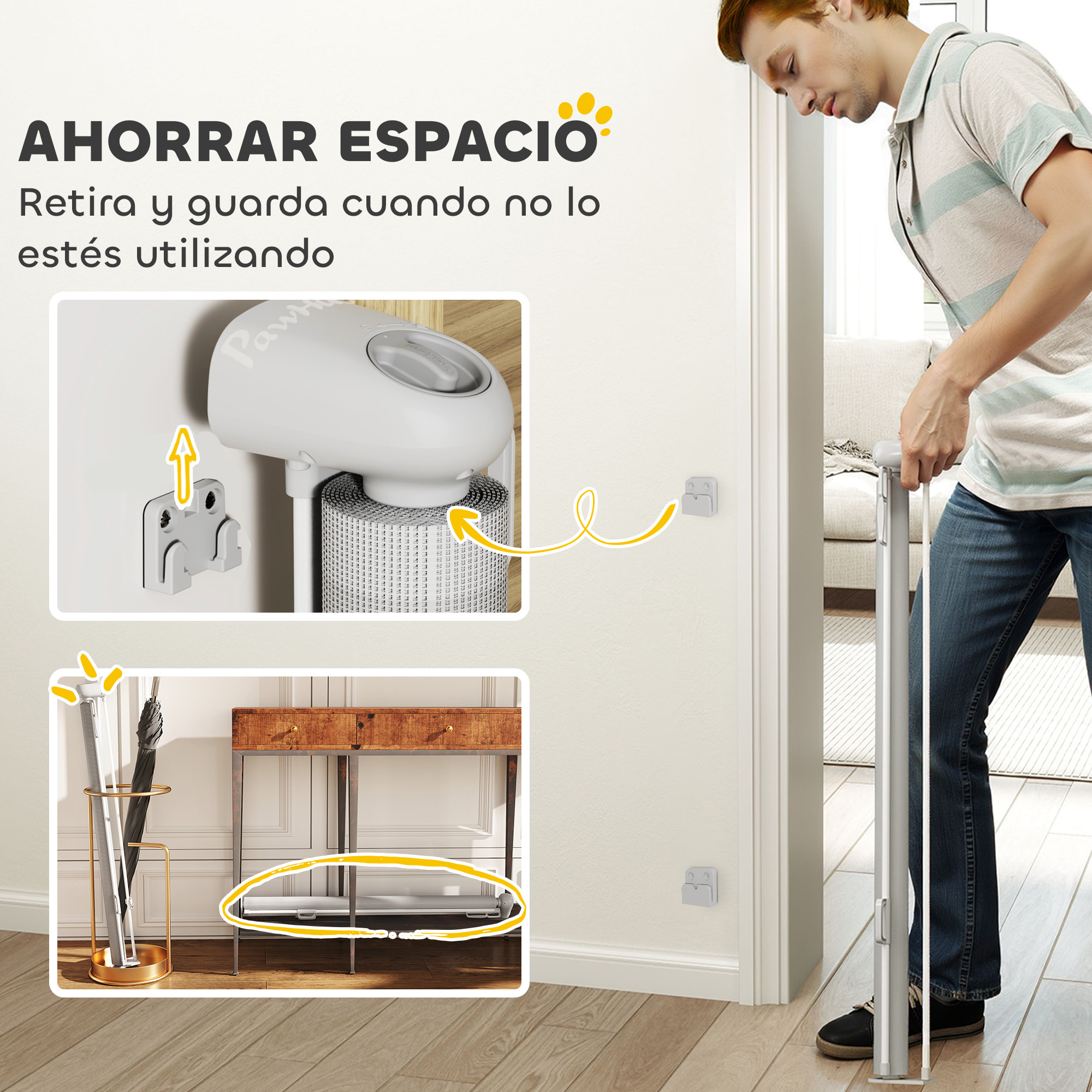 Barrera para Perros Retráctil 0-140 cm Puerta para Perros Pequeños Extensible Barrera de Seguridad para Mascotas con Interruptor de Cierre para Escaleras Puertas Pasillos Gris