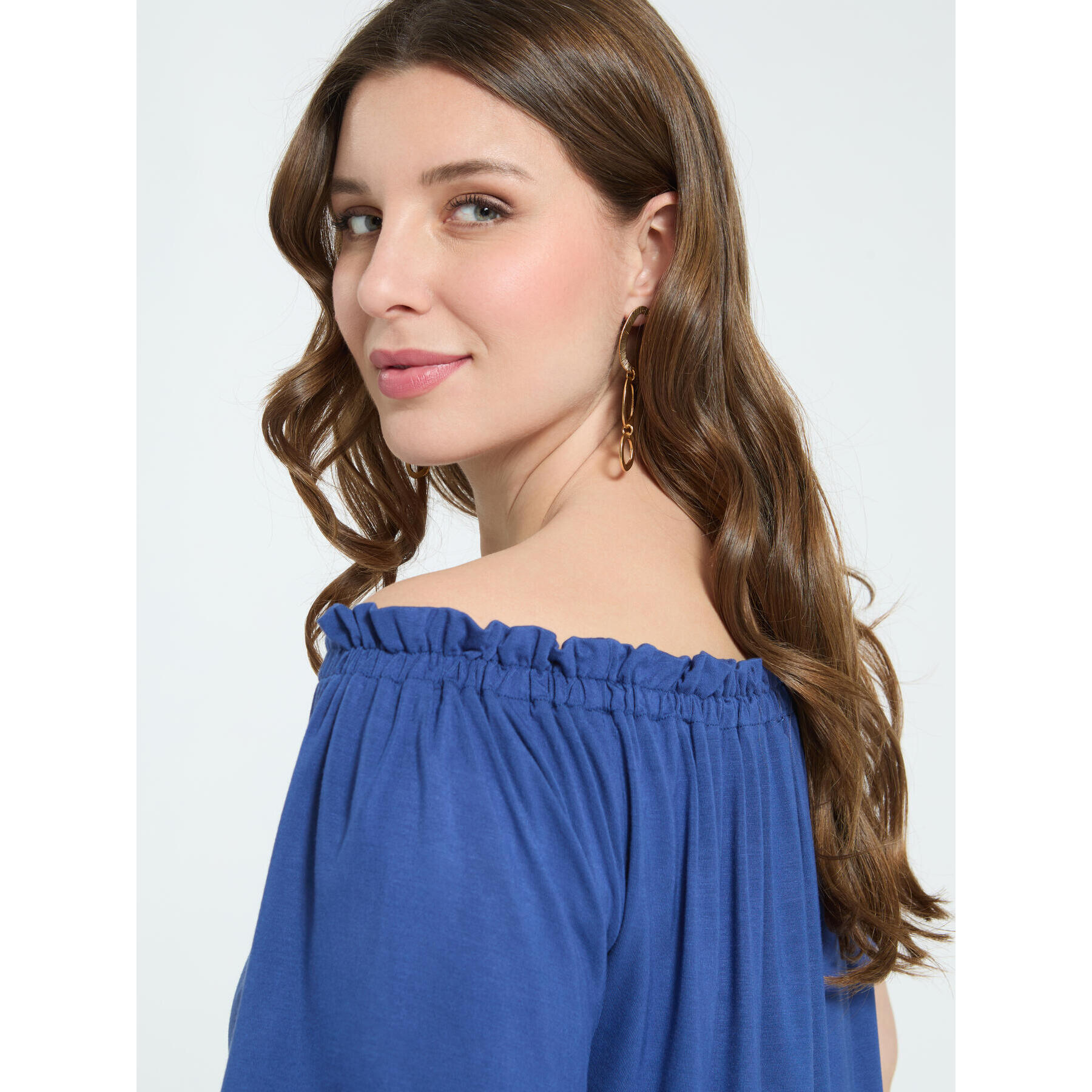Fiorella Rubino - T-shirt off shoulders in jersey di viscosa - Blu