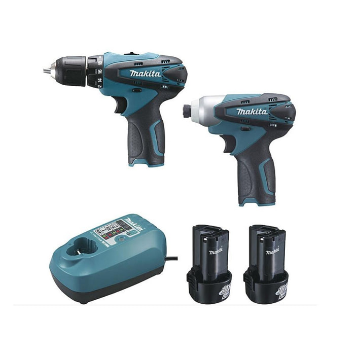 LOT MAKITA 10.8V 1.3Ah Li-Ion : Perceuse Visseuse DF330D + Visseuse à Choc TD090D en Coffret MAK-PAC - LCT204J