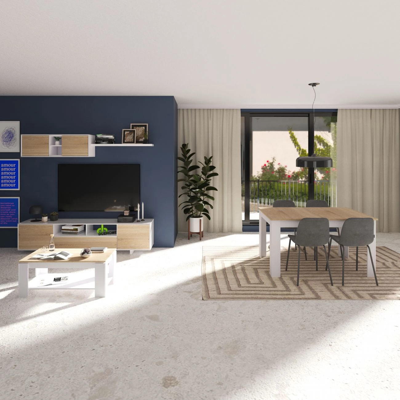 Mesa de centro elevable Lya Blanco Artik (Blanco Mate) - Roble Canadian