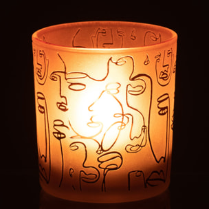 J-Line photophore Happy Faces - verre - terracotta - small - 2 pcs