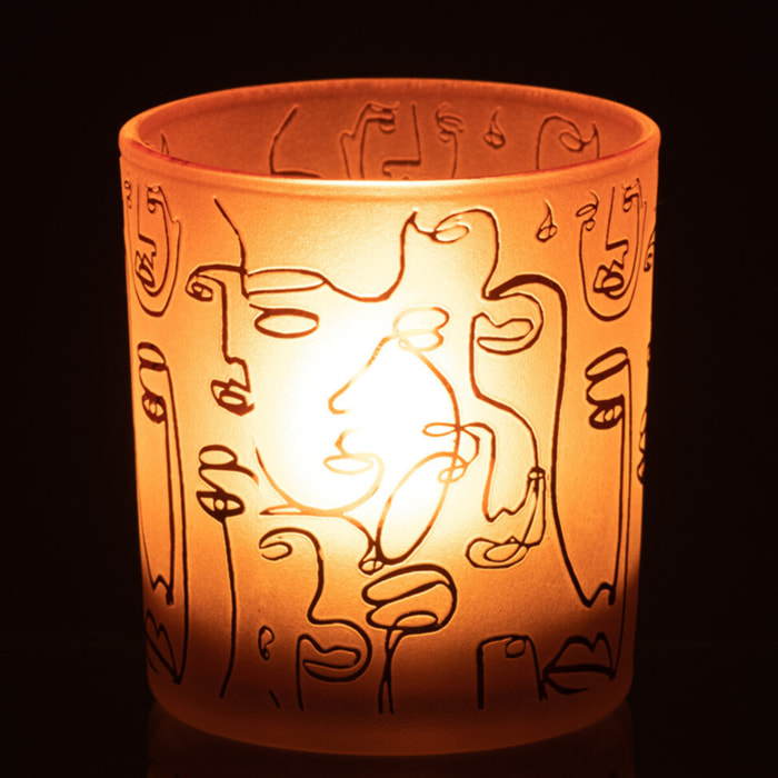 J-Line photophore Happy Faces - verre - terracotta - small - 2 pcs