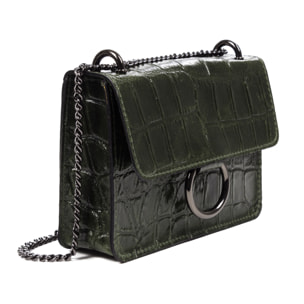 Fabrizia Bolso bandolera Mujer.Piel auténtica Gamuza Grabado Cocodrilo Grande  Camoscio