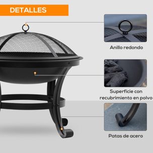 Brasero Exterior para Jardín Pozo de Fuego de Acero con Protector de Chispas y Atizador para Hogueras en Terraza Camping Ø55x50 cm Negro