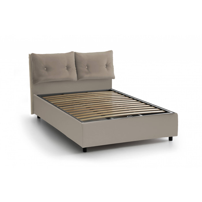 Letto singolo Ildegarda, Letto contenitore con rivestimento in ecopelle, 100% Made in Italy, Apertura frontale, adatto per materasso Cm 80x190, Tortora