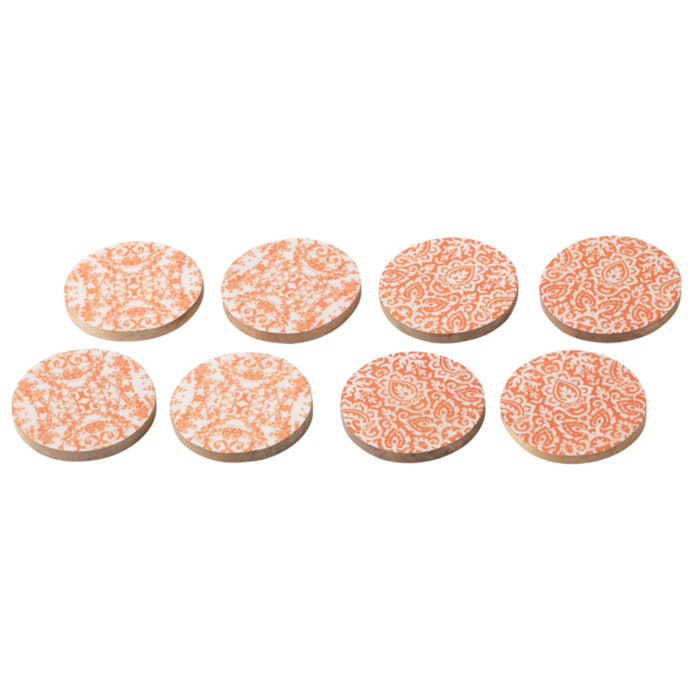 J-Line Dessous de verre - bois - orange/blanc - set de 8