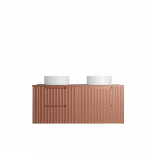 Meuble de Salle de Bains LEON 120cm Terracotta - 4 Tiroirs en MDF Ondules - Vasques Rondes 36cm