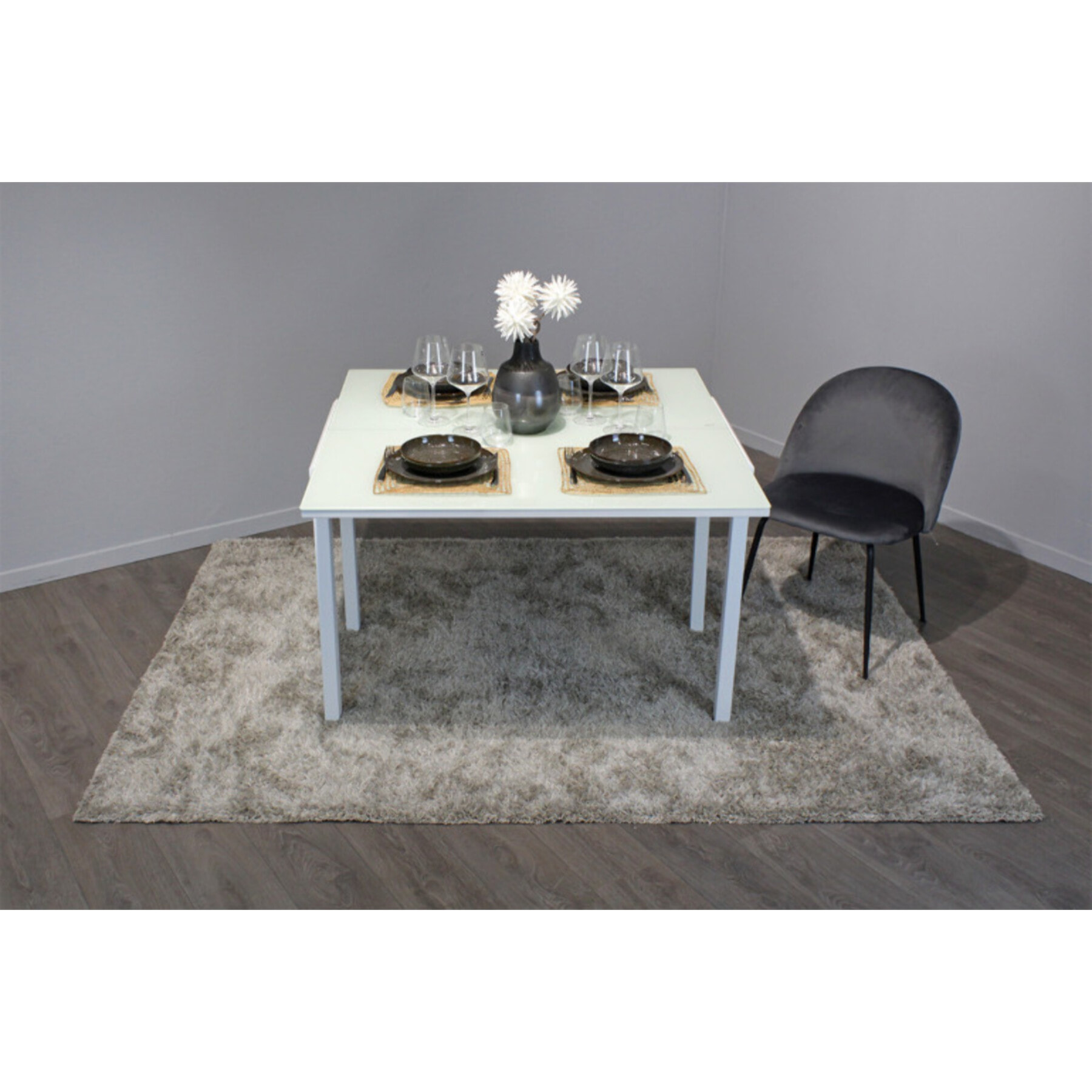 Table extensible compact plateau verre blanc 110/165 cm - TESS