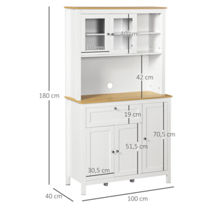 Buffet haut style classique chic - multi-rangement placards, niches, tiroir - panneaux blanc aspect bois clair