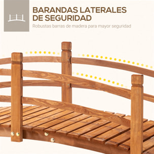 Puente de Arco de Madera 185x72x58 cm con Pasamanos Puente de Jardín para Decoración Patio Carga 200 kg Natural