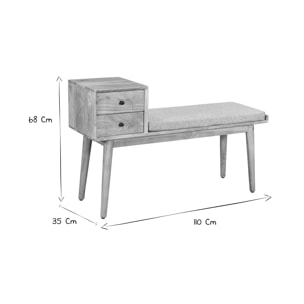 Banc d'entrée avec rangements 2 tiroirs en bois clair massif L110 cm ALTY