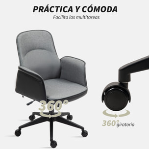 Silla de Oficina Giratoria Silla de Escritorio Altura Ajustable con Función de Basculante y Reposabrazos Silla de Estudio Carga 120 kg Gris y Negro