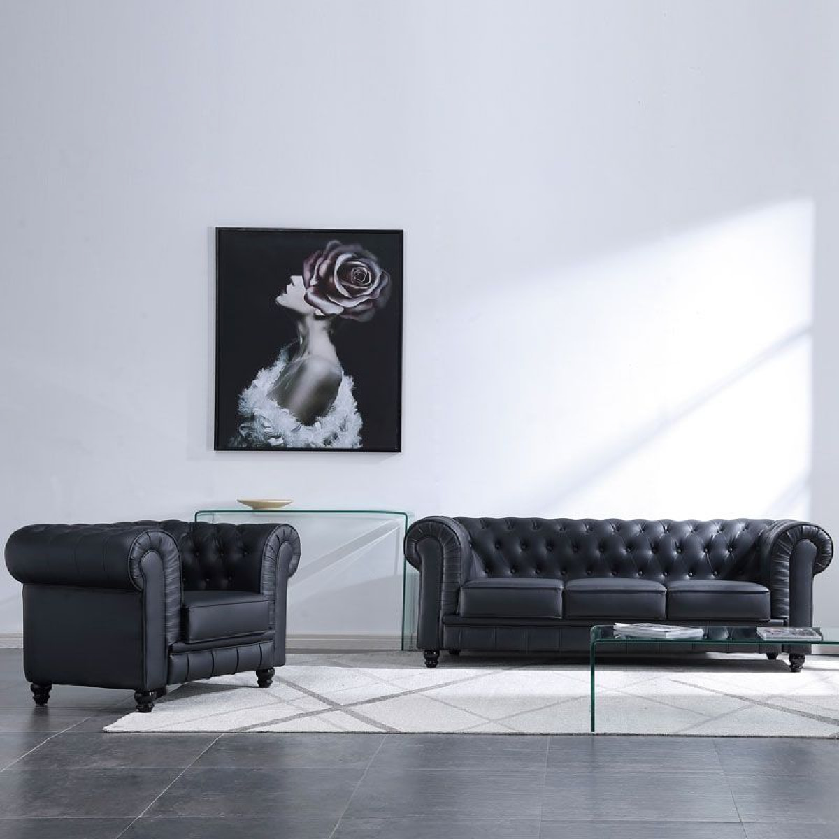 Sofá Chester 3 plazas símil piel Negro