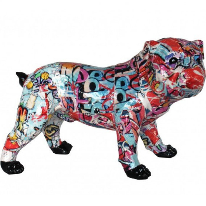 Statuette chien patchwork multicolore en résine H26cm - GRAFI
