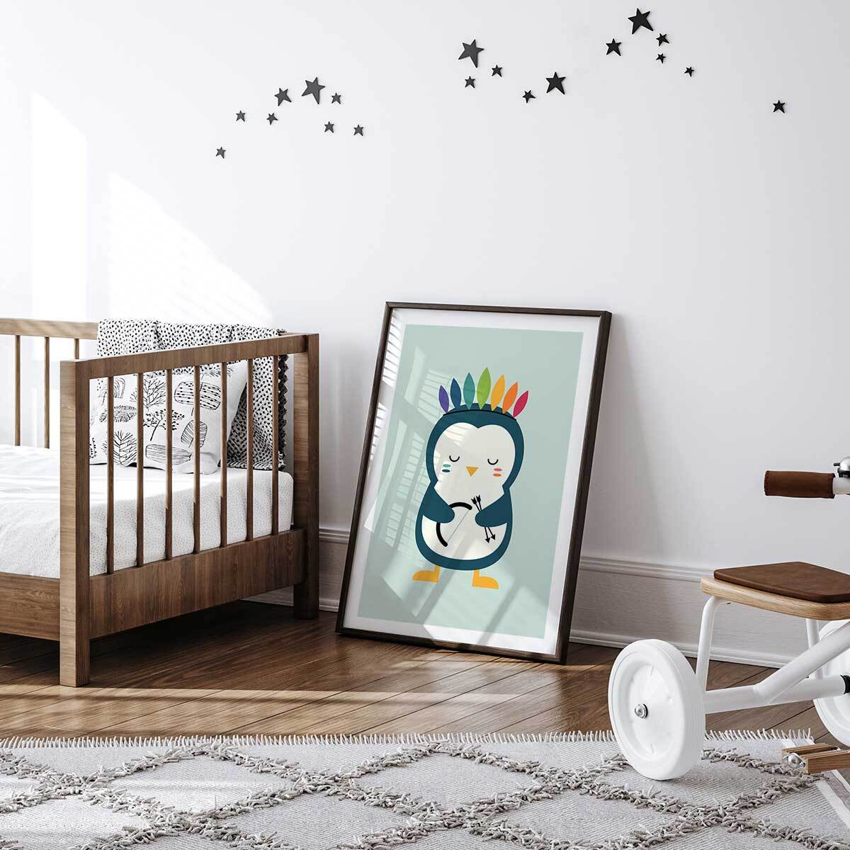 Affiche enfant pingouin Affiche + cadre en bois - Noir