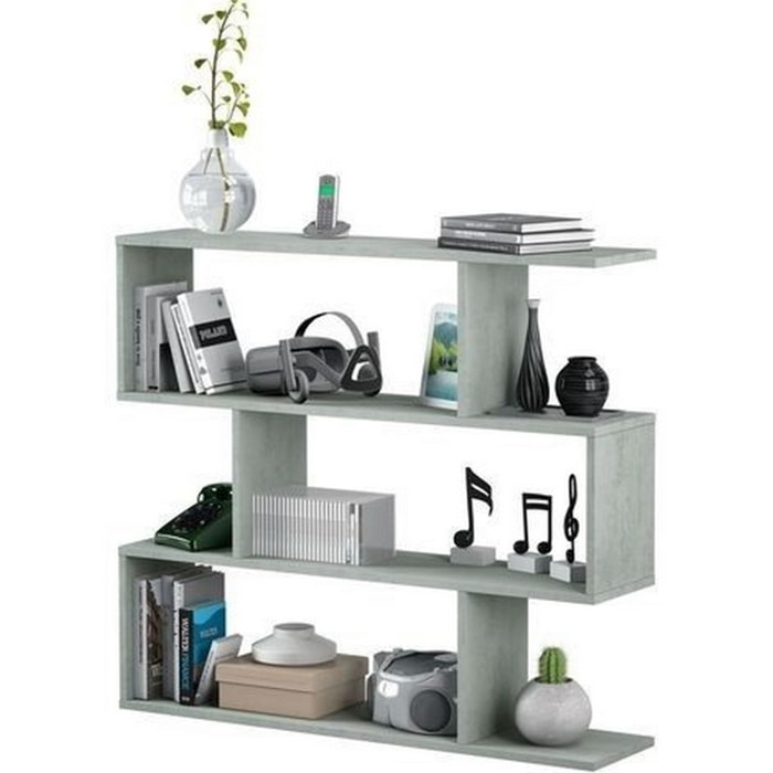 Libreria Friburgo Design Scaffale Mensola Moderna Grigio Cemento Mobile per Libri con Ripiani per Soggiorno Salotto 110 x 97 x 25 cm Grigio Cemento