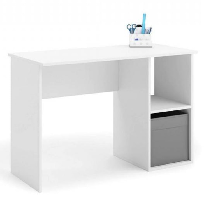 Scrivania moderna con 2 scomparti, Scrittoio porta PC, Tavolo da studio, cm 120x55h80, colore Bianco