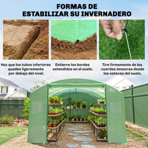 Invernadero de Exterior 6x3x2 m, Invernadero de Túnel con 3 Puertas Enrollables, Ventanas de Malla, Cubierta PE 140g/m² Anti-UV y Marco de Acero Galvanizado, para Cultivos, Plantas, Verde