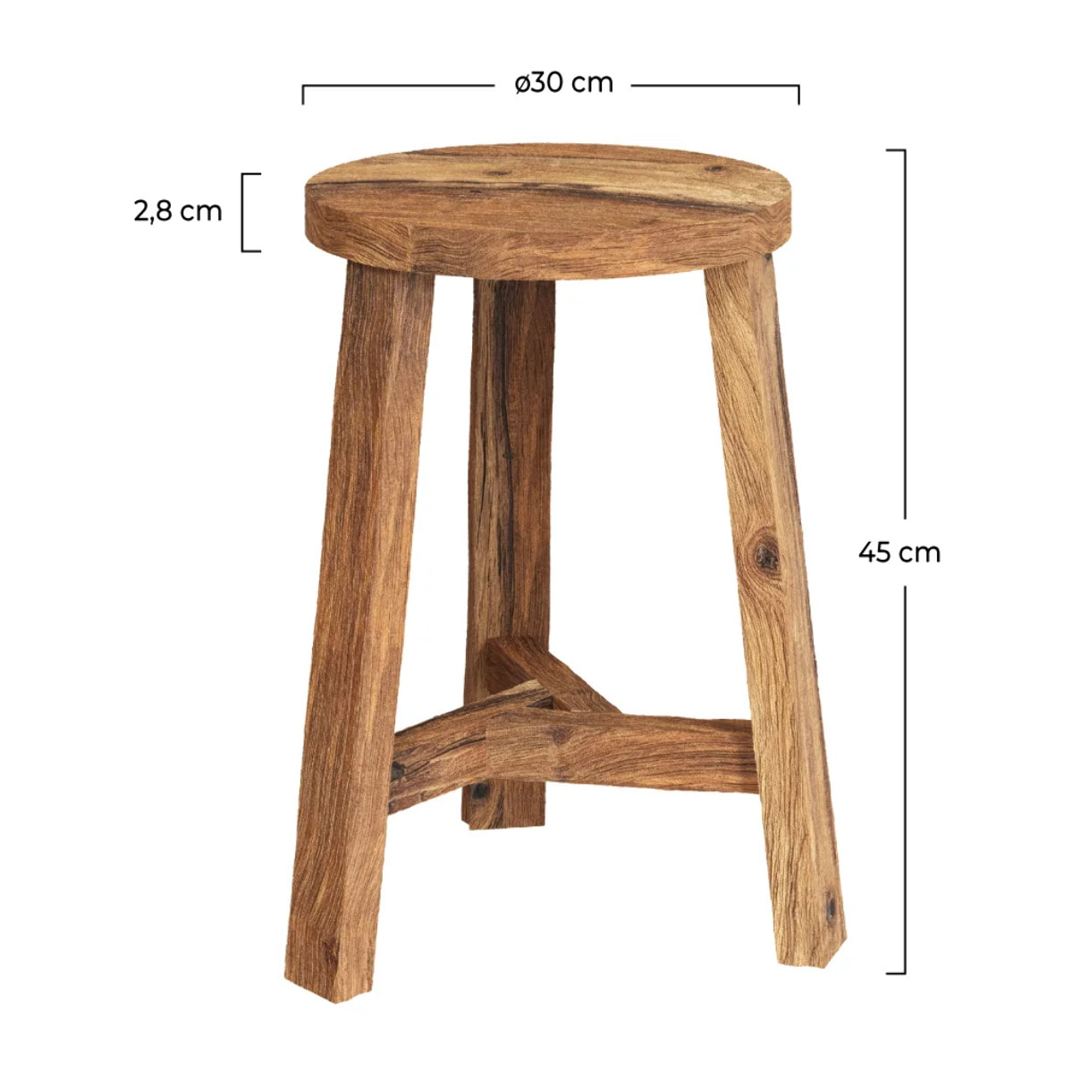 Tabouret rond en bois de teck recyclé H45 cm - Léa
