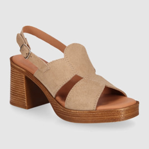 Sandalias de Serraje - Arena - Tacón: 8 cm