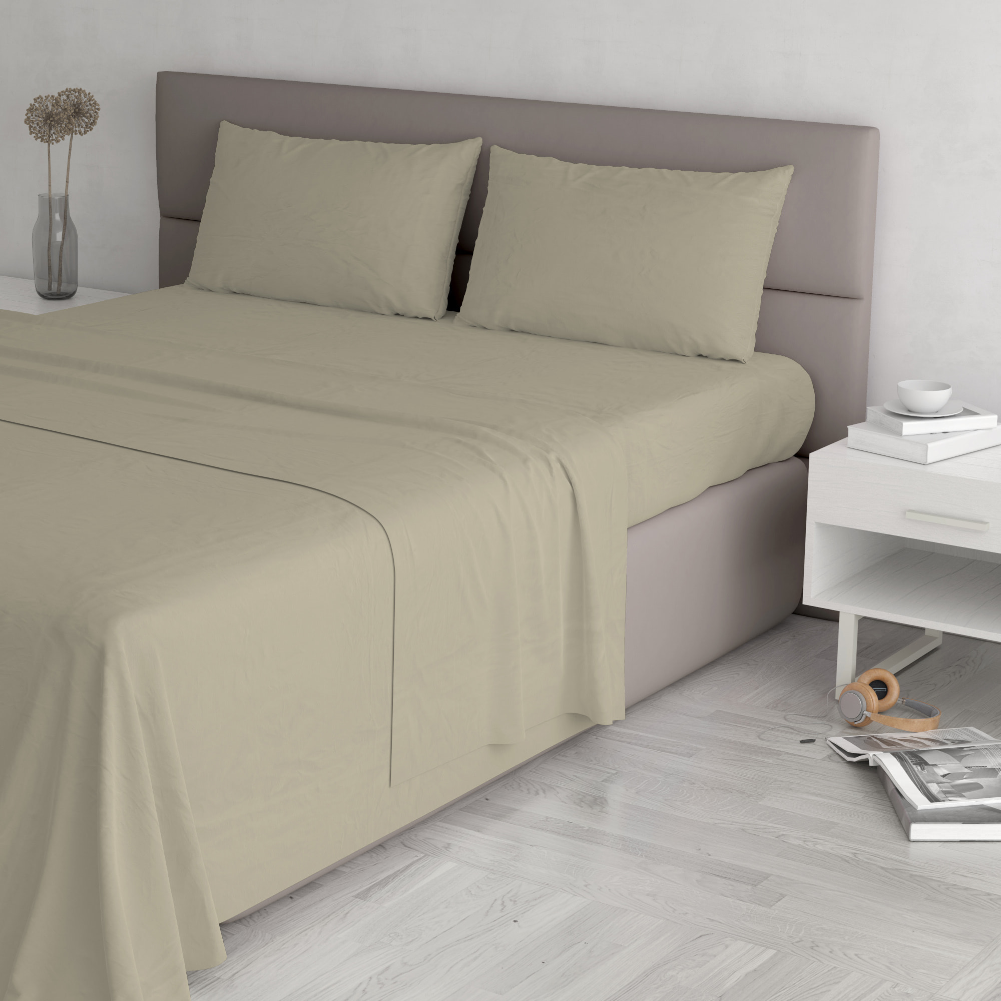 COMPLETO LETTO MAX COLOR, 100% Cotone, Made in Italy - TORTORA