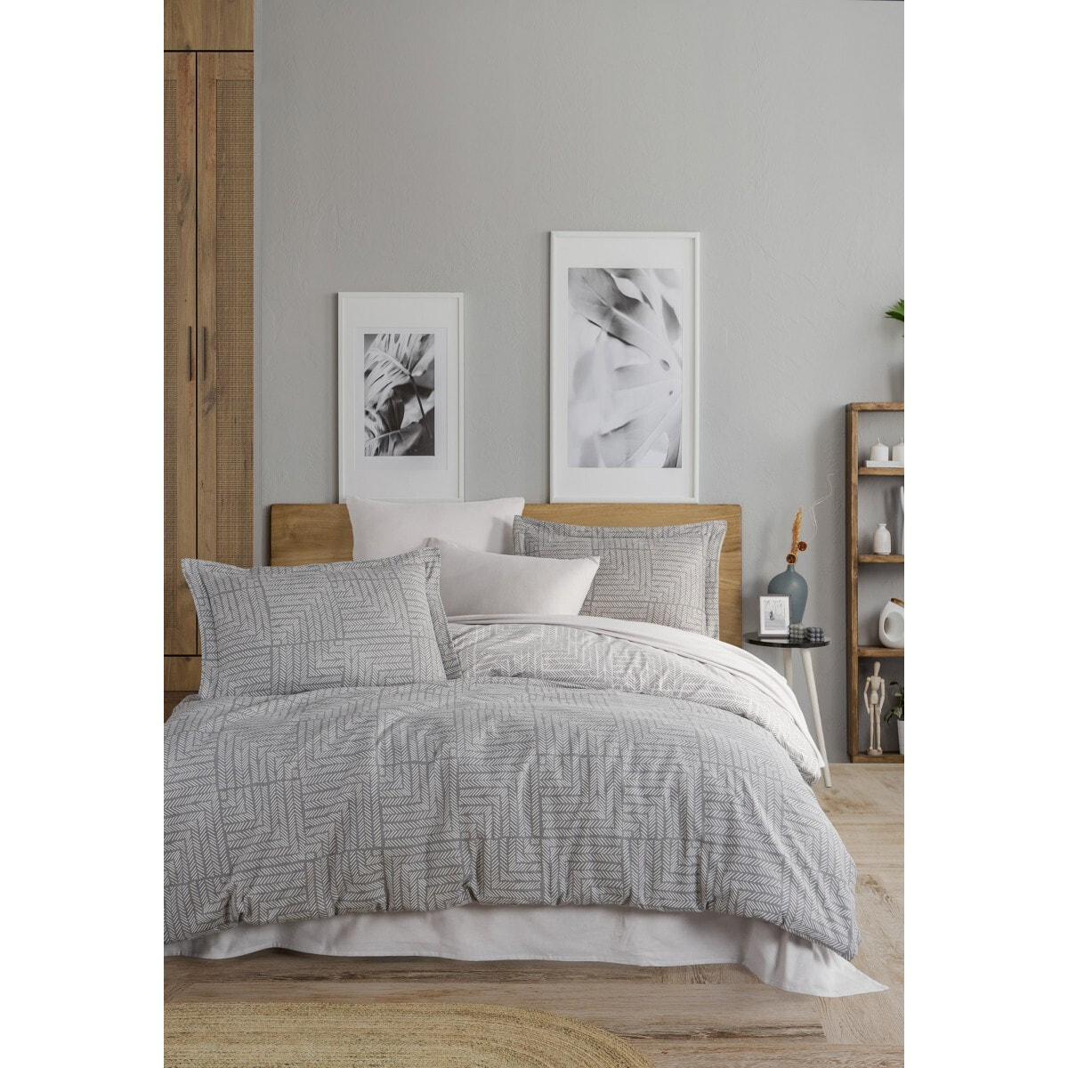 Parure de lit Flanelle de coton imprimé "Zenith gris"