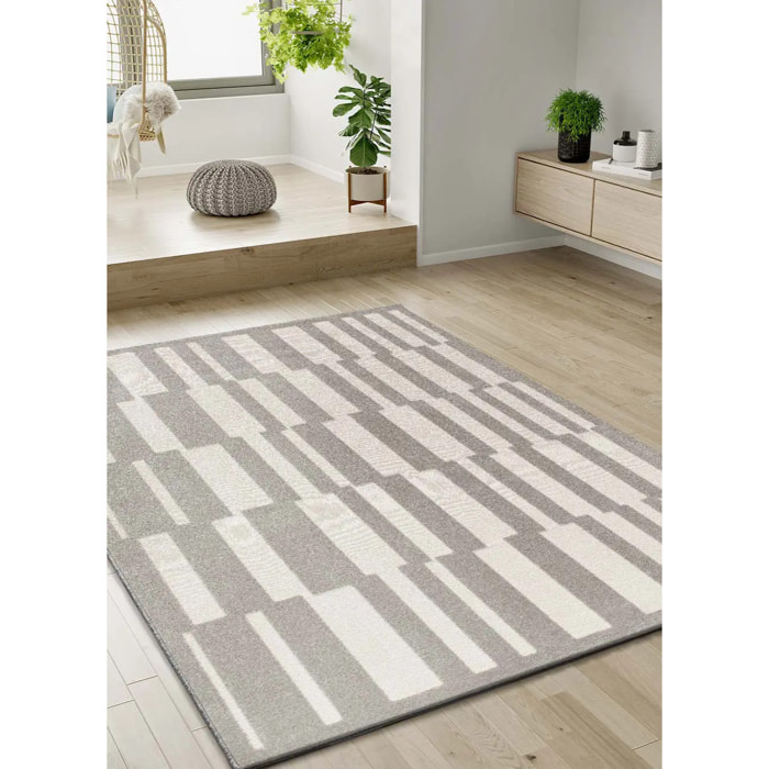 BARESA Alfombra geométrica con relieve de pelo corto gris, varias medidas disponibles.