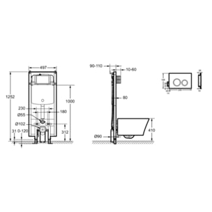 Bâti-support pour WC lavant Seine avec plaque de commande