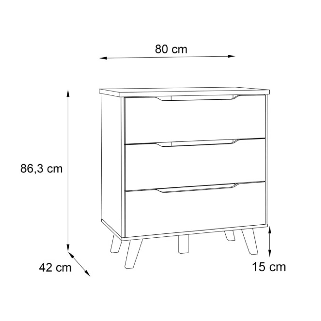 Commode 3 tiroirs effet bois chêne naturel et blanc mat - WANDA