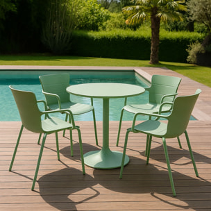 Ensemble de repas table et 4 fauteuils en polypropylène vert MONTAUK