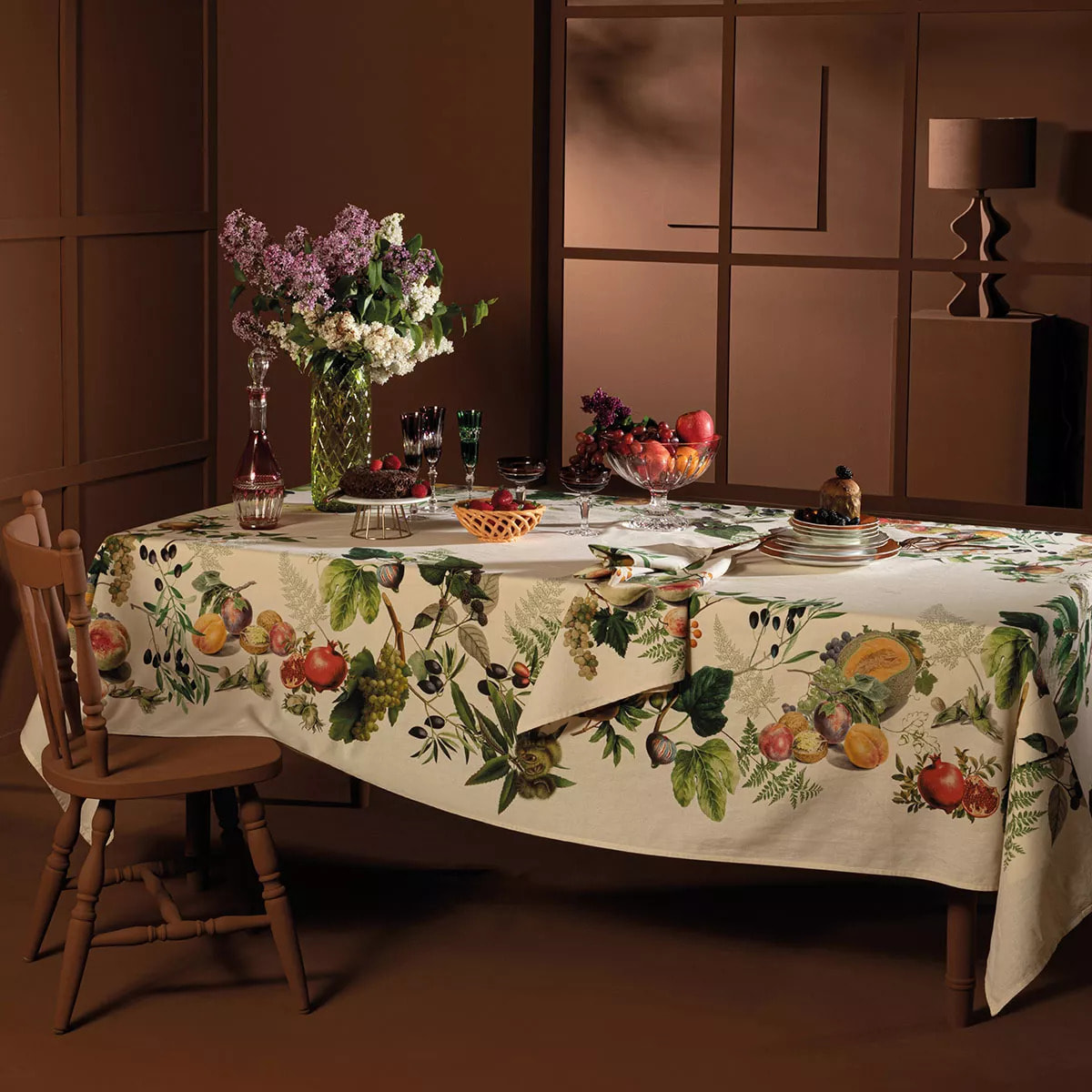 Chemin de table lin & coton lavé 190 g/m² imprimé multicolore Abondance d'automne naturel