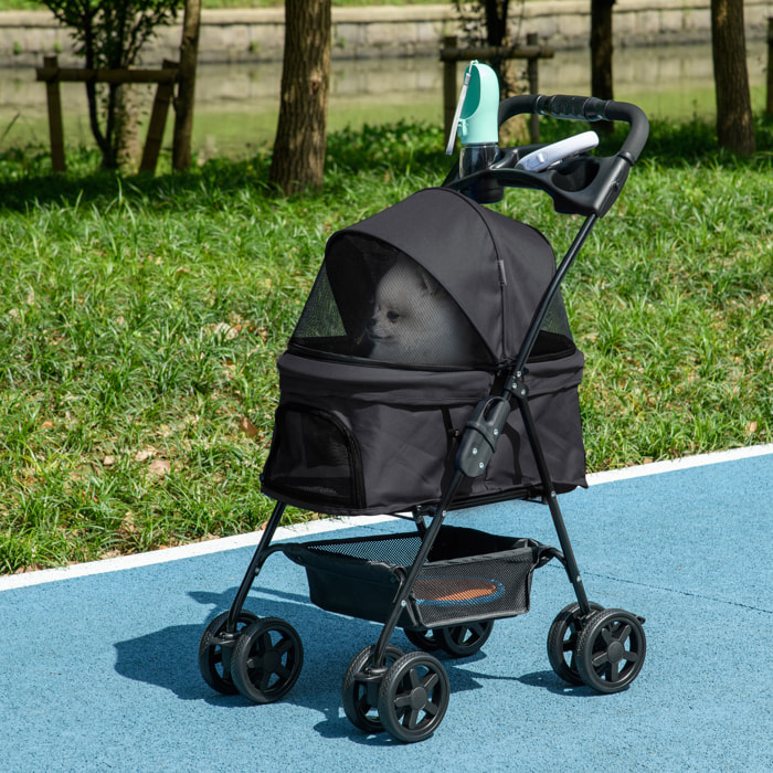 Cochecito para Perros Plegable Carrito para Perros Pequeños con Ruedas Universales Cesta de Almacenaje Correas de Seguridad y Ventanas 67x45x96 cm Negro