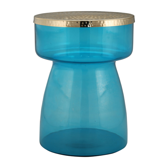 Tavolino da salotto Roman 100 in vetro soffiato blu e oro