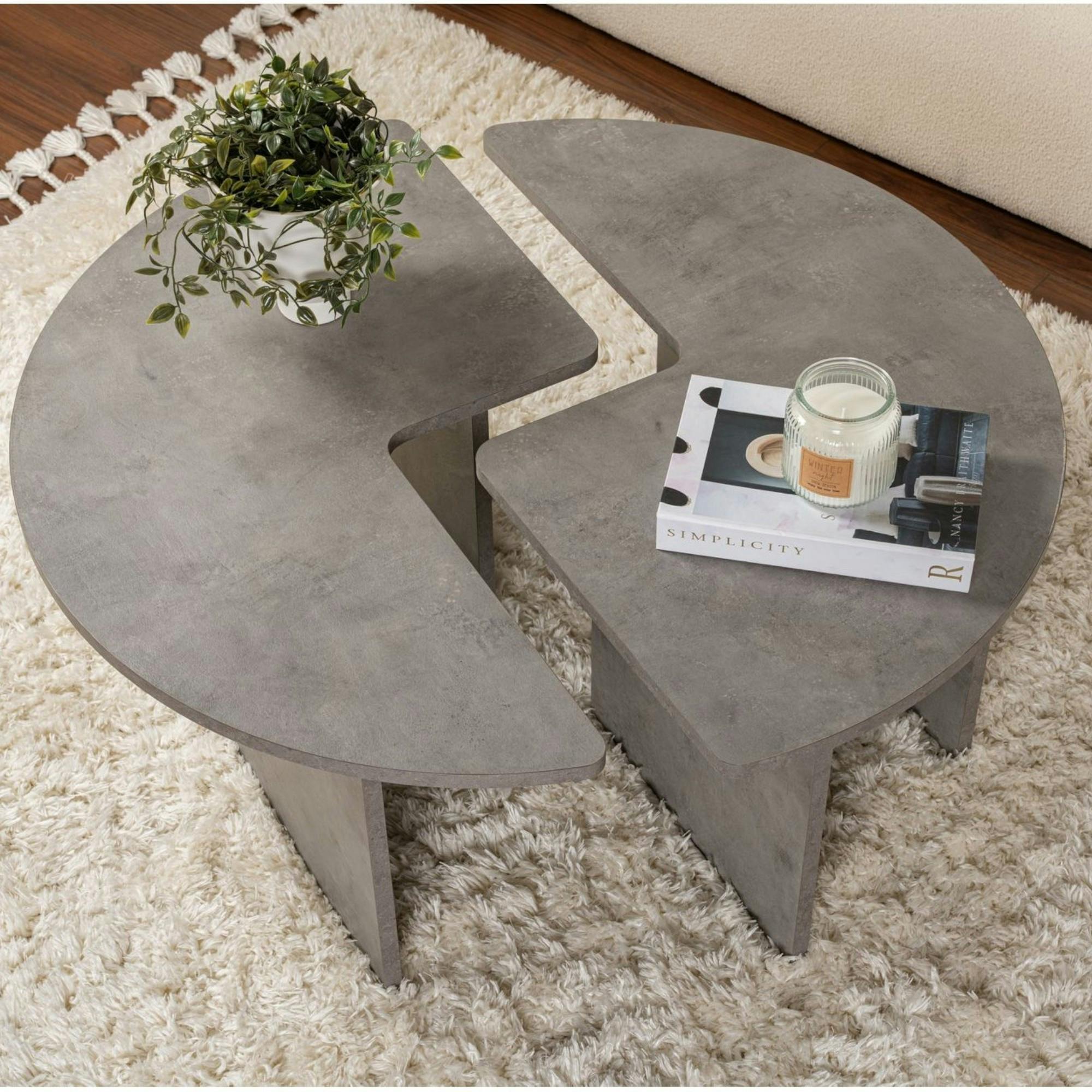 Table basse ronde effet béton – design puzzle MARFA