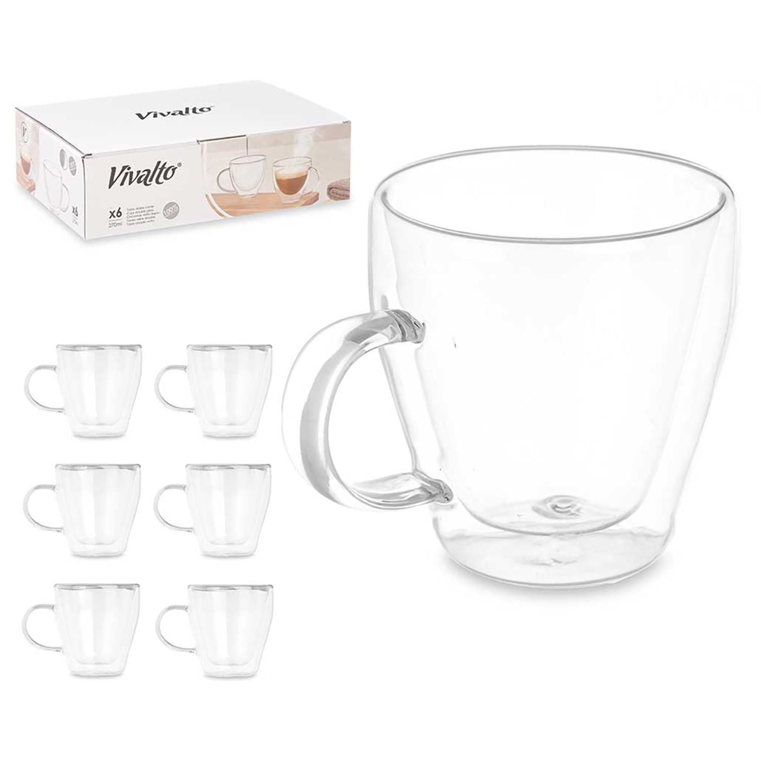 PACK 6 TAZAS DESAYUNO BOROSILICATO doble pared 270 ML