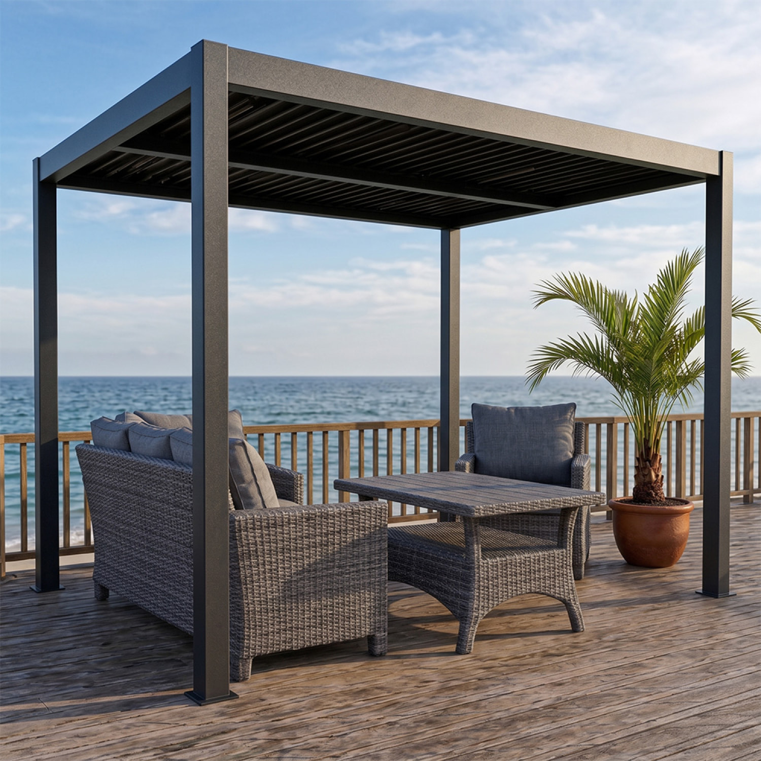 Pergola bioclimatique structure et lames orientables en aluminium 3x3m SOPRON