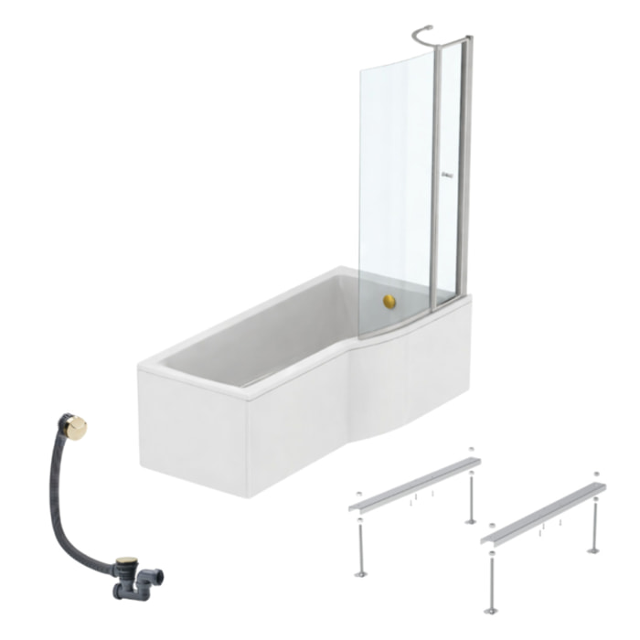 Pack baignoire bain douche 170 x 80 cm droite Connect Air + tablier + pare bain avec volet  + pieds + vidage Doré