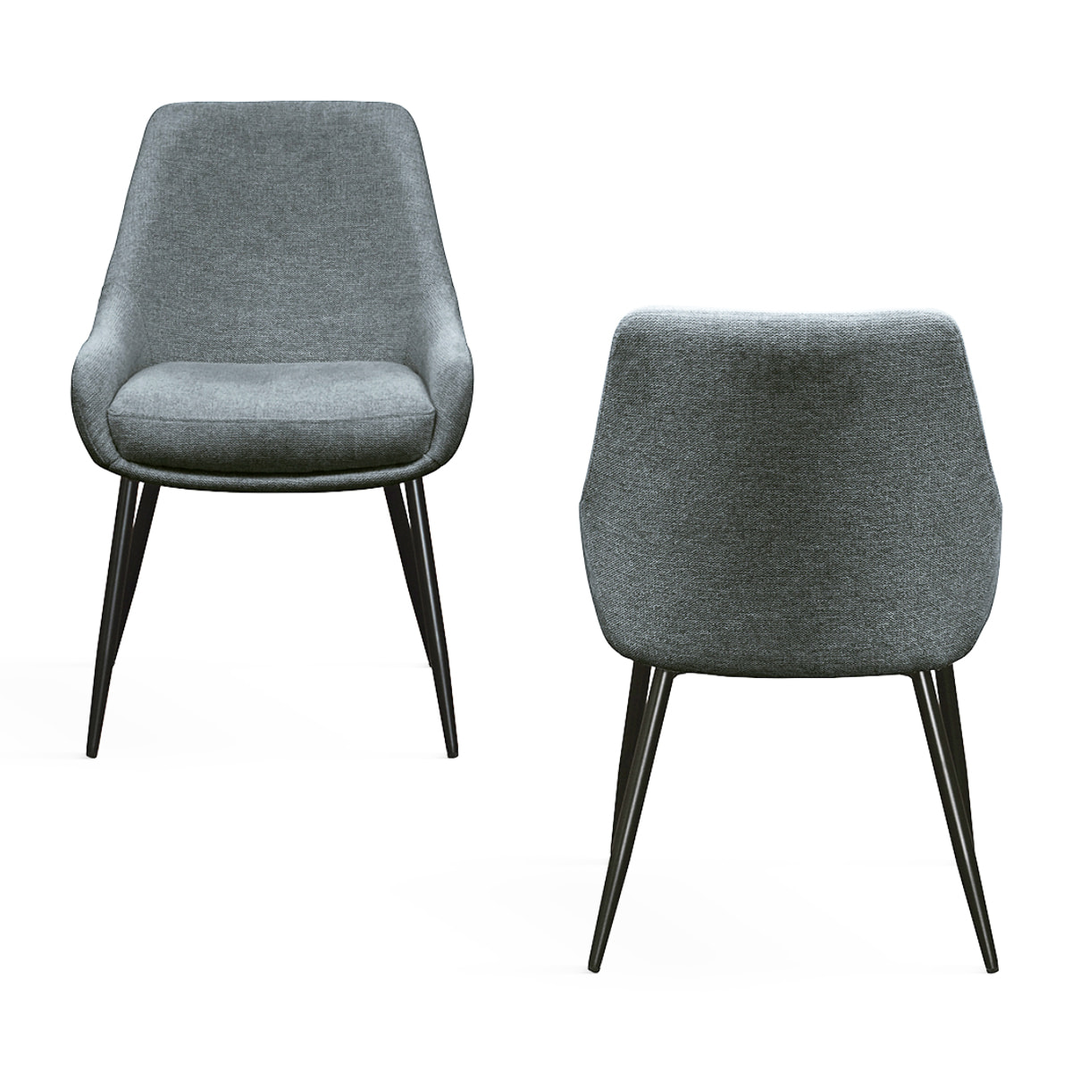 Set di 2 sedie TALLINN in tessuto antracite e gambe in metallo nero opaco, con braccioli