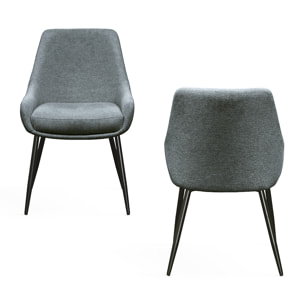Set di 2 sedie TALLINN in tessuto antracite e gambe in metallo nero opaco, con braccioli