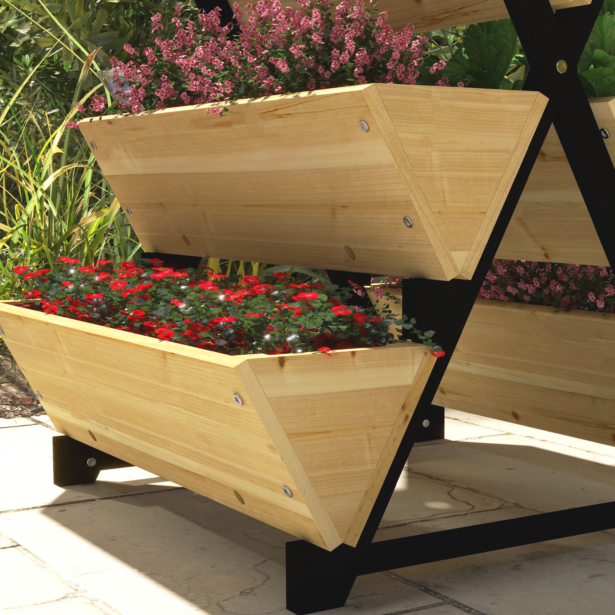 Jardinière escalier 5 bacs design - dim. 75L x 78lx 77H cm - bois sapin pré-huilé noir