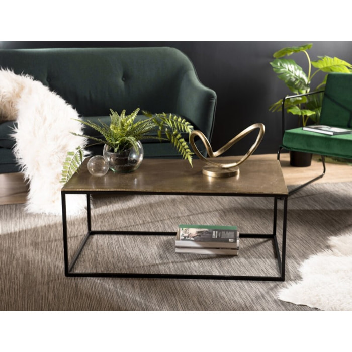 JOHAN - Table basse rectangulaire 98x57cm aluminium doré pieds noirs