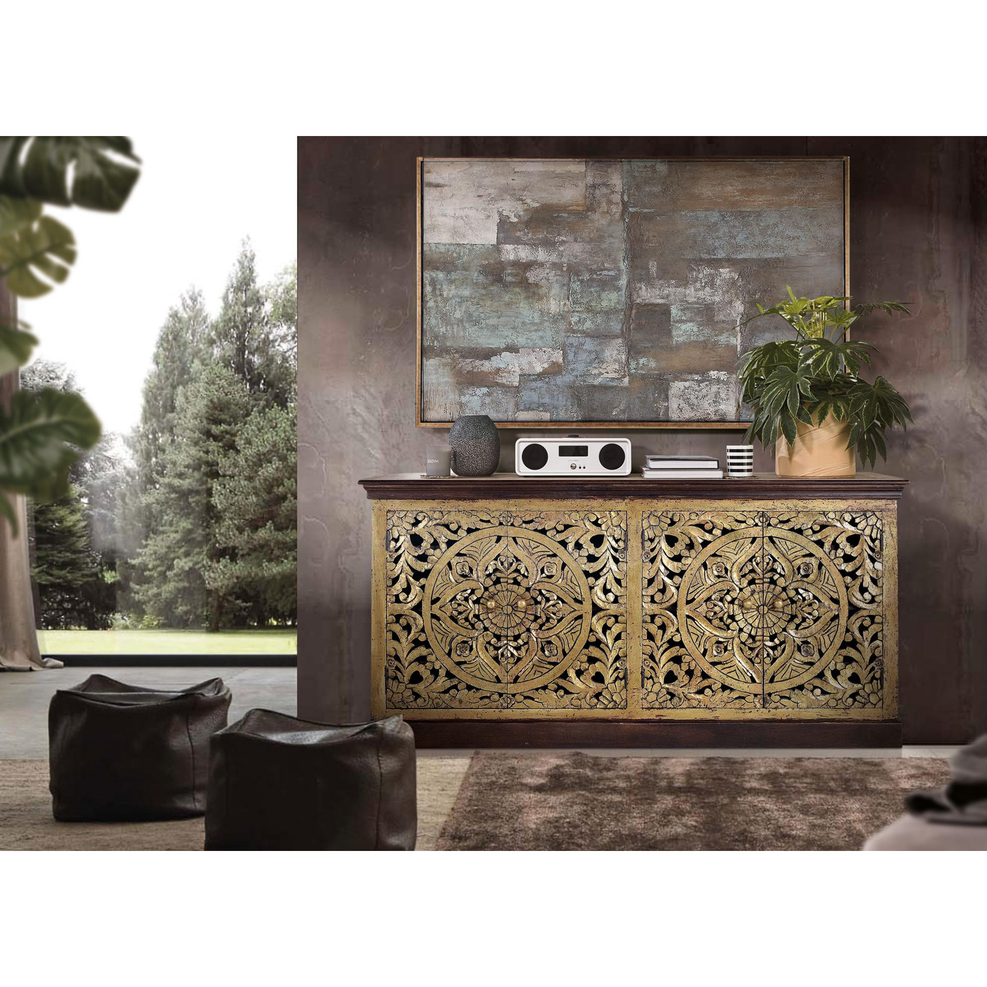 Aparador de Madera de Mango Estilo Boho Tallado