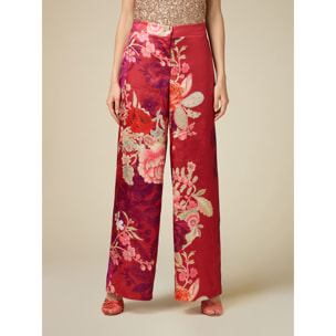 Oltre - Pantalones palazzo de raso jacquard estampado - Rojo