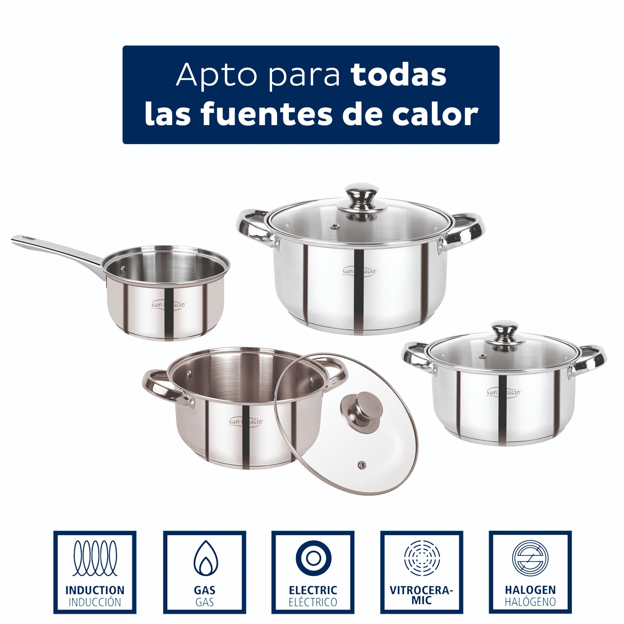 Set 7pc bateria de cocina acero inox lexia