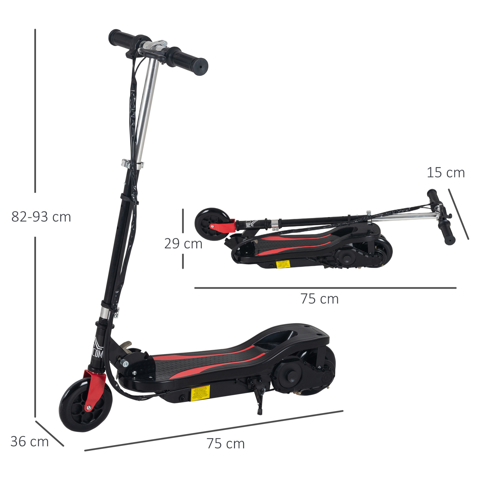 Patinete Eléctrico Plegable Metal 75x36x82-93 cm Negro